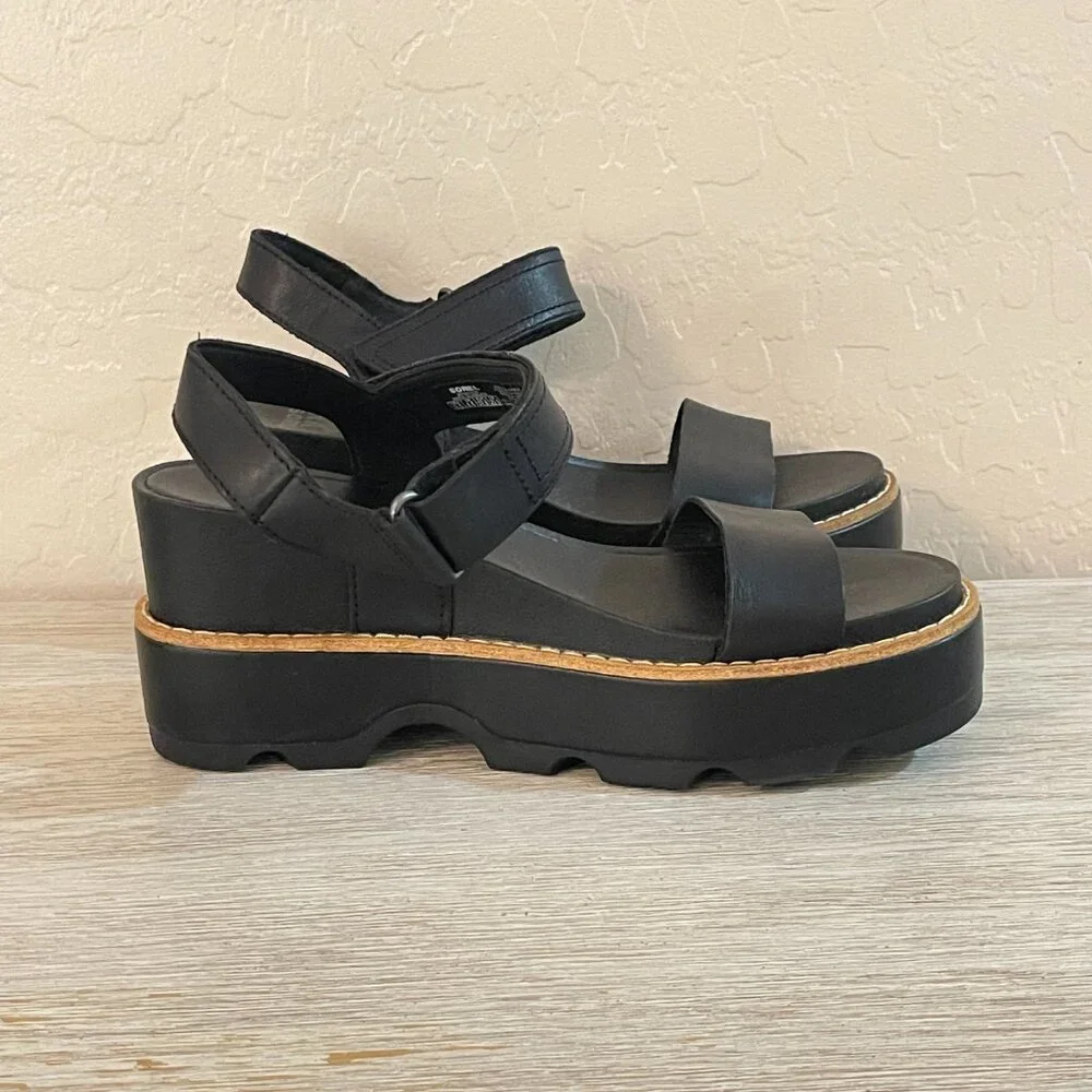 NEW Sorel Joanie IV Black Platform Wedge Sandals